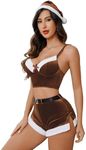 Avidlove Christmas Outfits for Women Sexy Santa Costume Velvet Xmas Christmas Set with Christmas Hat Brown Medium