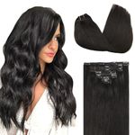 DOORES Human Hair Extensions Clip in Natural Black 120g 7pcs 18 Inch Remy Clip in Hair Extensions Natural Hair Extensions Straight Thick Hair