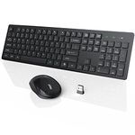 Wireless Keyboard and Mouse, WisFox USB Computer Keyboard with Silent Keys, Long Battery Life, 2.4GHz Full-Size Lag-Free Cordless Combo for PC Laptops Windows Mac Chrome OS (Black)