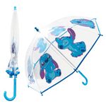 Disney Clear Dome Umbrella for Girls - Folding Transparent Umbrella Lightweight - School Days Out (Blue Stitch)