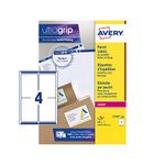Avery L7169 Printable, Customisable Parcel Shipping Labels, Laser Printers, 4 Labels Per A4 Sheet, 400 Labels, UltraGrip, White