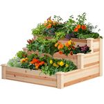 SogesHome 3-Tier Raised Garden Bed 46.9"x46.9"x21.3" Wood Planter Box Outdoor Elevated Gardening Box Flower Bed Box Planter Kit for Vegetable Fruits Patio Greenhouse