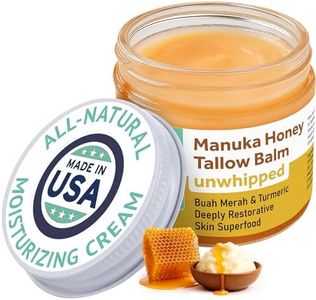 Manuka Honey Unwhipped Tallow Balm – Handmade Grass-Fed Beef Tallow with Frankincense, Vitamin E, Castor Oil, Buah Merah & Turmeric – Hydrates & Nourishes Skin for Men, Women & Kids – 2oz Glass Jar