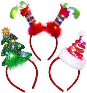 URATOT 3 Pack Christmas LED Headbands Christmas Tree Costume Headwear Elves Hair Hoop for Xmas Party Supplies