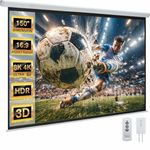 YODOLLA 150" Projector Screen Motorized 16:9, 4K HD Pull Down Retractable Projection Screens Electric Automatic Wall Ceiling Movie Screen for Office Classroom Indoor with Remotes