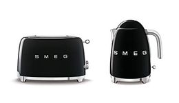 Smeg KLF03BLUK 1.7Ltr - 3kw Stainless Steel Kettle and TSF01BLUK 2 Slice Toaster Set in Black