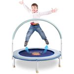 Pukomc 36'' Mini Trampoline for Kids Exercise,Rebounder with Foam Handle and Safety Padded Cover, Foldable Toddler Trampolines for Indoor Outdoor,Blue