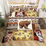 Erosebridal Spefrowx Rustic Cabin Bedding Set Boho Aztec Duvet Cover,Woodland Animals Bear Moose Elk Deer Comforter Cover Queen,Tribal Geometry Diamond Bed Set Vintage Country Cottage Farmhouse Decor