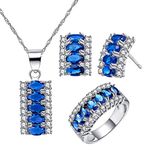 Uloveido Created Navy Blue Sapphire Diamond Oval Cut Rectangle Crystal Cubic Zirconia Necklace/Stud Earrings/Ring White Gold Plated - Unique Fashion Jewelry Set (Size O) T502-Darkblue-7