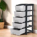 Kuber Industries 5-Layer & 60 Ltr Plastic Drawer Storage Organiser | Modular Kitchen & Toy Organizer For Kids Room | Black & Grey