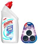 Harpic Flushmatic In-cistern Toilet Cleaner Blocks, Lavender - 150 G | Toilet Flush Cleaner Balls & White And Shine Disinfectant Toilet Cleaner Bleach - 500 Ml | India's # 1 Toilet Cleaner