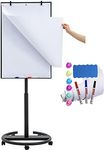 DexBoard Magnetic Mobile Whiteboard/Height Adjustable Dry Erase Board Easel on Rolling Stand w/Flipchart Easel Pad, 36" x 24", Black