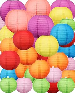 Treela 48 Pcs Paper Lanterns Party Decorations Chinese Round Paper Lanterns 4/6/8/10 Inch Colorful Asian Hanging Lanterns Lamps Decorative for Birthday Party Supplies (Multicolor)