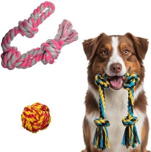 Dog Rope Toy for Large and Medium Active Chewers, Pack of 3 Heavy Duty Rope Toys for Large Breed, Washable 100% Cotton Dog Chew Toys, Tug of War Dog Toy, Teeth Cleaning (Large&Medium Breed, 3, Count)