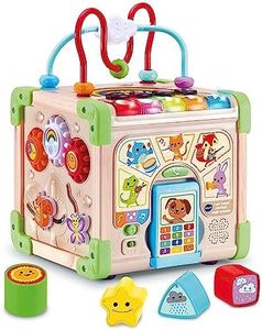 VTech - Cube Nature Interactif Multi Activité, Cube d’Activités Bébé, Jouet d'Éveil Sensoriel Partiellement en Bois, Trieur de Formes, Piano Lumineux, Cadeau Bébé Dès 9 Mois - Contenu en Français