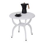 JARDIN DE CENTENNIAL Cast Aluminum Outdoor Side Table,Anti-Rust Outdoor End Table,Patio Coffee Bistro Table for Indoor,Garden,Porch,Balcony(Round White)