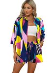 KZULLY | Beach Wear for Women Co Ord Set Two Piece Dress Top Short and Shrug Beach Dresses for Women Blue-Pink