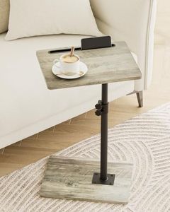 Masupu Sofa Arm Tray Table - 360° Swivel Height Adjustable End Table, Small Snack Side Table for Couch, C Shaped Table for Bed, Chair or TV Tray Table(Greige)