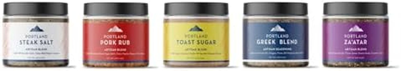 Portland Salt Co. Gift Set - Gourmet Spice Blends: Greek Blend, Pork Rub, Steak Salt, Toast Sugar & Za'atar - Perfect for Grilling, Cooking & Gift Giving. 5-Pack Seasoning Set.