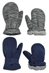 N'Ice Caps Little Kids and Baby Easy-On Sherpa Lined Fleece Mittens - 2 Pair Pack (Grey Stripes/Navy Solid Pack, 2-3 Years)