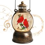 Christmas Snow Globe 10.4In High, Cardinal Musical Snow Globe Lights with 6 Hour Timer and Batteries Powered, Retro Style Holiday Glitter Globe for Xmas Home Decoration and Santa Gifts…