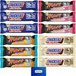 Snickers, Mars Hi Protein Low Sugar Bars - Variety 12 Pack - Bundled with Masonara Mints - Low Sugar High Protein Bars, 2g Sugar and 18-20g Protein per Bar - 12 Bars (660g Total)