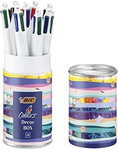 BIC 4 Colours Decor Box - Ball Pen Medium Point (1.0 mm) - Assorted Design and Messages, Metal Gift Box of 8 Ball Pens, Metal Tin