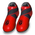 Red kickboxing boots semi/full contact kick boxing boots foot pad kids/Adults kick boxing foot pads (Large. adult/shoes size 8-10)