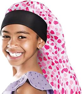 Red by Kiss Kids Satin Braid Bonnet, Comfy Wide Band for Long Hair, Long Braids (Hearts), Multi Color, One Size