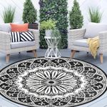 Cekene Round Patio Rugs Outdoor Black 180cm Waterproof Outdoor Rugs for Garden Large Lightweight Camping Rugs UV Resistant Plastic Area Rugs Outdoor for RV Trailer Picnic BBQ Patio Balcony Decking