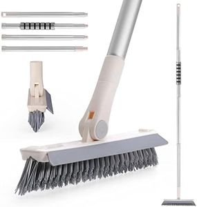 Floor Scrub Brush with Long Handle, 2 in 1 V-Shaped Stiff Bristle Grout Brush for Kitchen, Patio, Bathroom, Garage, Wall, Deck, and Tile, 54'' Telescopic Handle