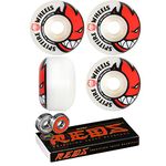 Spitfire 52mm Wheels Bighead White/Red Skateboard Wheels - 99a with Bones Bearings - 8mm Bones Reds Precision Skate Rated Skateboard Bearings (8) Pack - Bundle of 2 Items