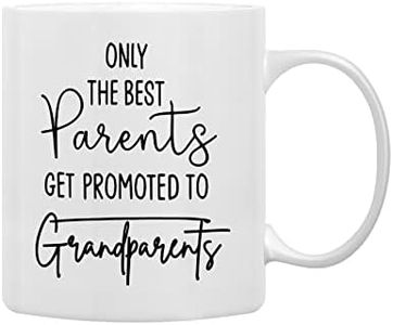 QASHWEY Only The Best Parents Get Promoted to Grandparents Coffee Mugs Mug, Mother's Father's Day Gifts for Grandparents Grandma Grandpa,Grandparent Gifts Double Side Printed Ceramic Mug Cup 11 Ounce