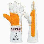 DSmart 2 Pairs Welding Glove 14" Heat/Fire Resistant Kevlar Stitching Lined Leather For Stick Mig Tig Forge BBQ Grill Fireplace