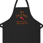 THE APRONPLACE Personalized Apron Hot & Spicy Embroidered design Apron Add a Name, Colors Black, Brown, Charcoal, Hunter, Kelly Green, Maroon, Navy and Pink (Adult Long 34" Long x 24" Wide, Black)