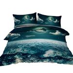 BlessLiving Modern Ocean Teal Waves Bedding 3D Moon Coastal Blue Duvet Cover Double Size 3 Piece Watercolor Beach Bed Set Super Soft Breathable and Comfortable