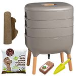 Moutta | Urbalive 3 Trays Grey, Complete Kit I Wormery Design I 500gr of Compost Worms I Starter substrate I Hemp mat + Shovel I Interior, balcony and garden