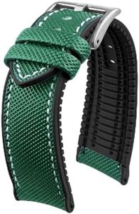 Strapseeker Theo Hybrid Nylon & FKM Rubber Performance Watch Band - Replacement Watch Bands Quality Waterproof - Watch Straps for Men & Women - Deployment Clasp Pin Buckle - Compatible with Most Watches - 22mm, 24mm (22mm, Dark Green, Silver Pin)