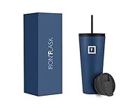 IRON °FLASK Classic Tumbler 2.0-2 Lids (Straw Flip), Vacuum Insulated Stainless Steel Water Bottle, Double Walled, Drinking cup, Thermos Travel Mug - Twilight Blue, 32 Oz