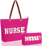 Locmeo 2 Pcs Tote Bag Gift for Teacher Nurse Dance Preppy Makeup Bag Cosmetic Women Chenille Letter School Work(Nurse)