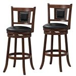 TANGZON Bar Stools Set of 2, PVC Leather Upholstered Swivel Bar Chairs with Padded Backrest & Footrest, 65/74cm Seat Height Rubber Wood Counter Breakfast Chairs Seat for Home Kitchen Pub Bistro (74cm)