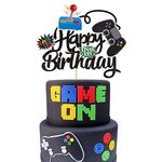 ZHUOWEISM 1 PCS Video Game Happy Birthday Cake Topper Glitter Video Game Cake Pick Game On Controllers GamePad Cake Decoration for Game Theme Baby Shower Kids Boys Girls Birthday Party Supplies Black