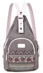 ArcEnCiel Women Sling Chest Bag Canvas Backpack, Grey, S, Daypack Backpacks