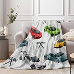 Racing Car Throw Blanket for Boys, Cozy Fluffy Race Sport Car Flannel Blanket with Race Checkered Flag for Kids, 100 x 130 cm Soft Warm Multicolor Cars Plush Blanket Gift for Toddler Sofa Couch Decor