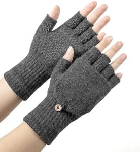 MAGISDU Alpaca Fingerless Mittens Winter Convertible Gloves Men Women | 100% Alpaca Wool,Fleece Lining,Flip Top,Anti Slip Grips,Elastic Cuff,Thermal Insulation,Knit,Thick,Driving,Cold Weather