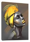 LB Framed African American Women Canvas Wall Art Black Woman Yellow Hair Beauty Abstract Painting Canvas Prints Living Room Bedroom Bathroom Home Decoration Ready to Hang,12x16 inch