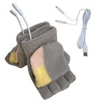 Women's & Men's USB Heated Gloves Mitten Full & Half Fingerless Winter Hands Warmer Laptop Gloves (Colorful Grey)