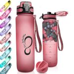 Live Infinitely 34 oz Gym Water Bottle with Time Marker - Fruit Infuser Screen BPA Free 1 Liter Water Bottle - Locking Flip Top Lid & Durable Travel Bottle Coating (Burgundy 34oz)