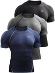 NELEUS Men's Compression Baselayer Athletic Workout T Shirts, 5022 Black/Grey/Navy Blue, 3XL