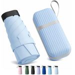REXERA UV Travel Mini Folding Ultra Compact pastel Umbrella with Hard Case, Manual Open 6 Ribs Lightweight Premium Portable, Windproof Small Sun & Rain Pocket Umbrella for Men and Women- Use in Rain & Summer (Skyblue)